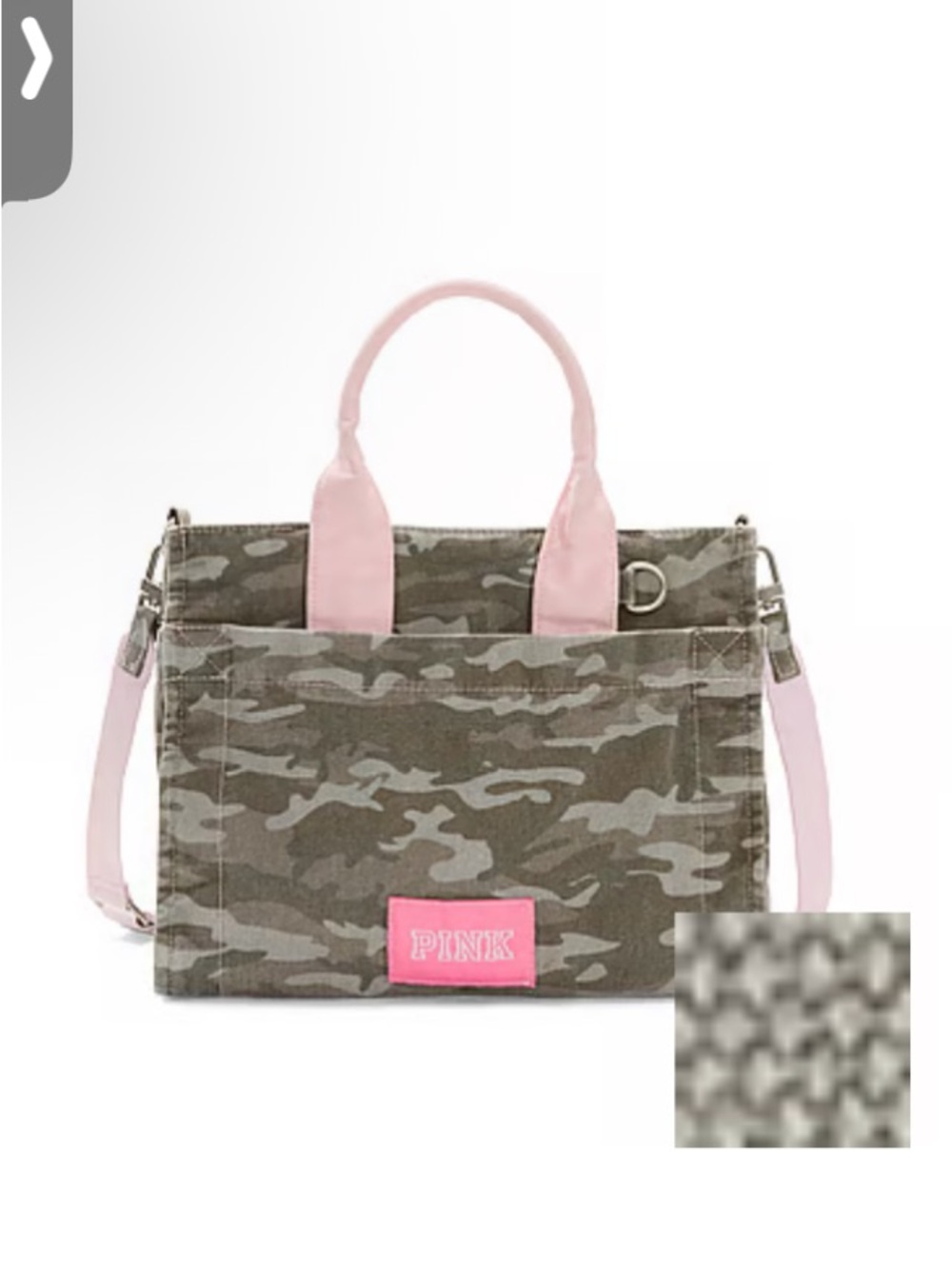 PINK Victoria's Secret Olive Camo Tote with Pink Accents